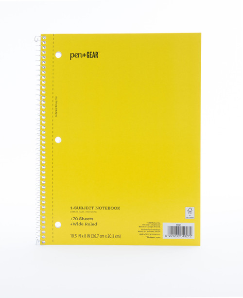 Pen + Gear 1-Subject Notebook, Wide Ruled, Yellow 70 Sheets