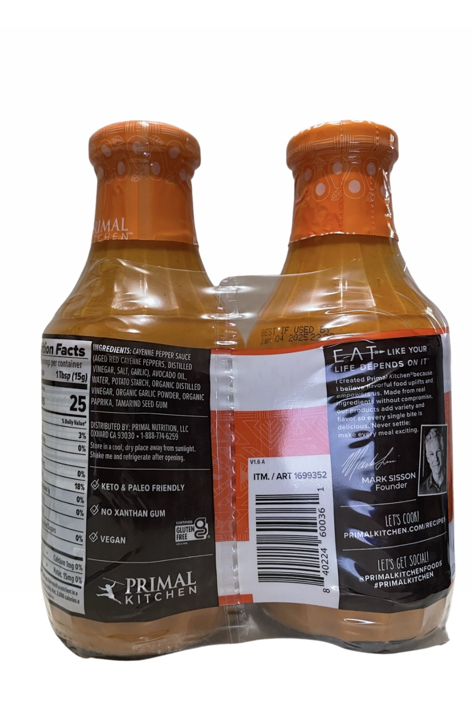 Primal Kitchen No Dairy Buffalo Sauce, 16.5 oz, 2 pack