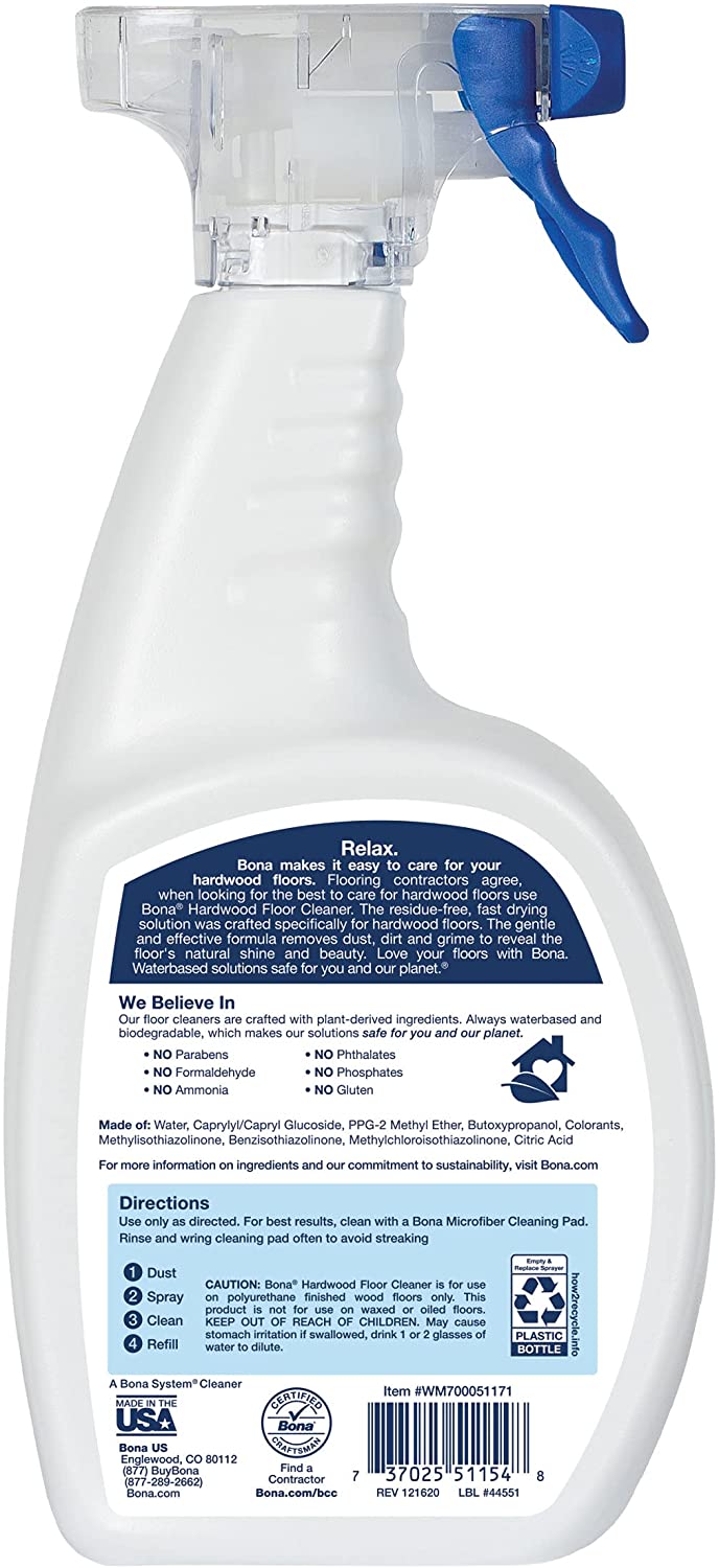 Bona Hardwood Floor Cleaner Spray, Unscented, 32 Fl Oz
