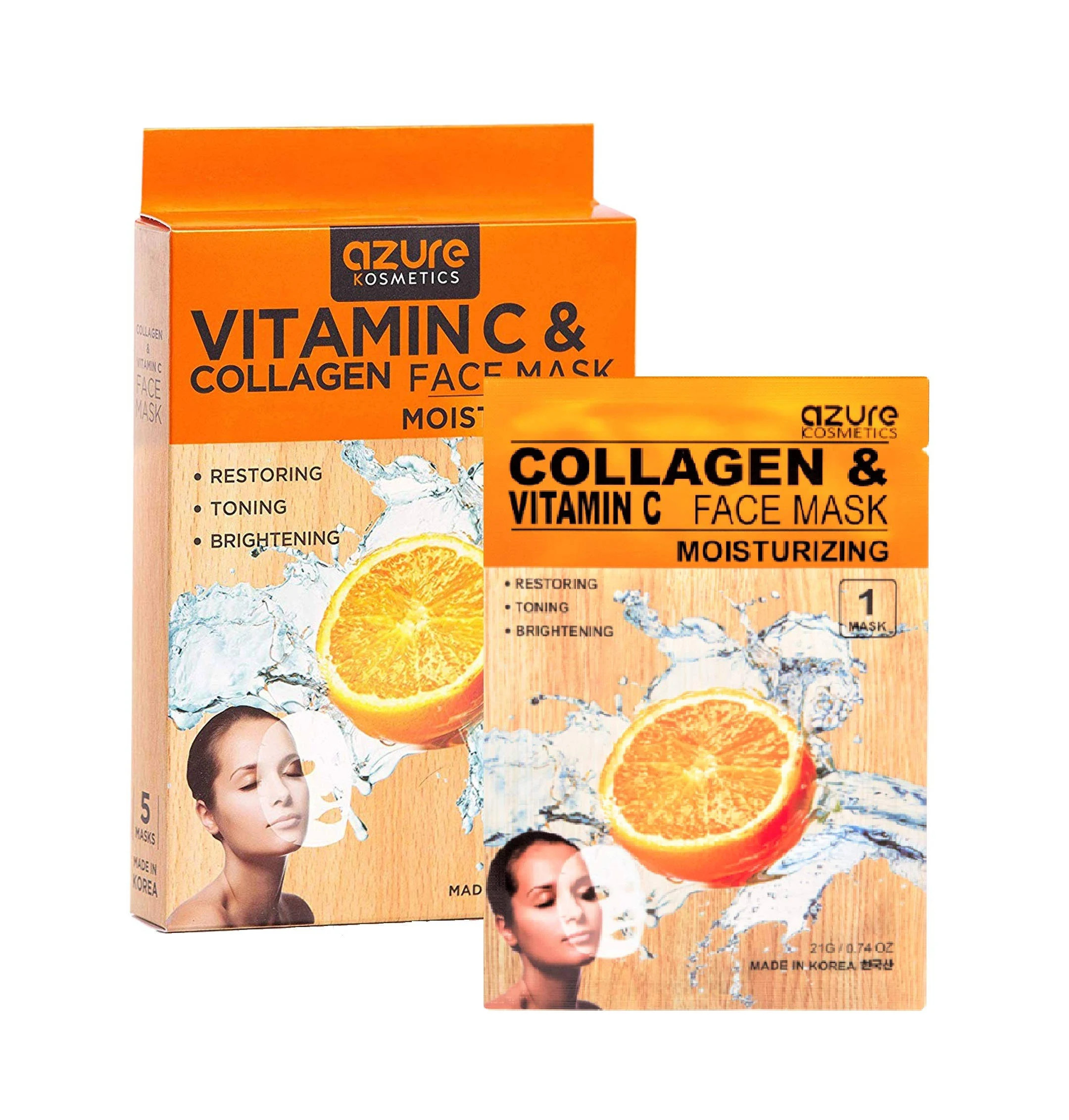 Azure Vitamin C & Collagen face mask, 5 pack
