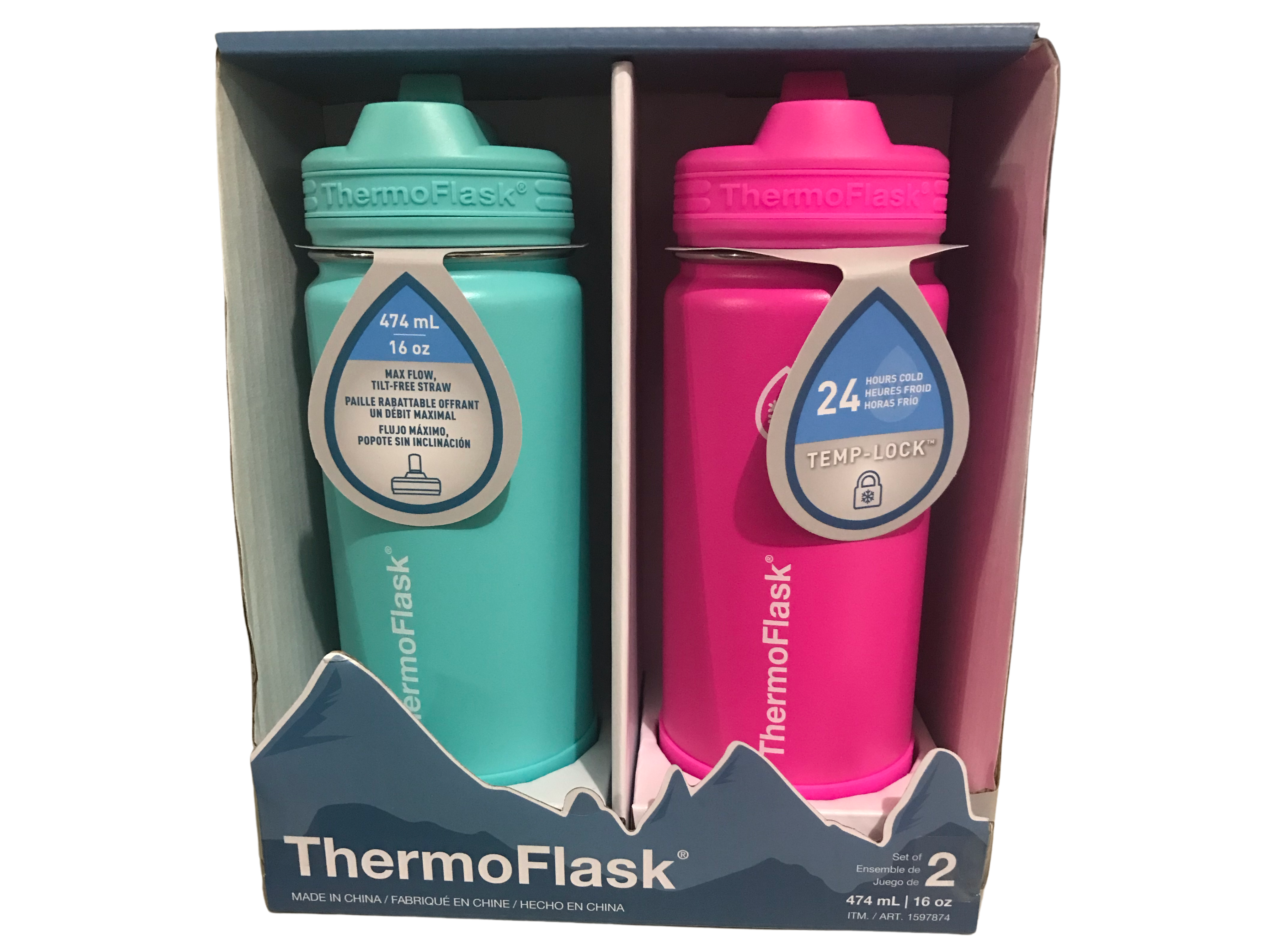 Thermoflask Straw Lid Water Bottle 2-Pack 