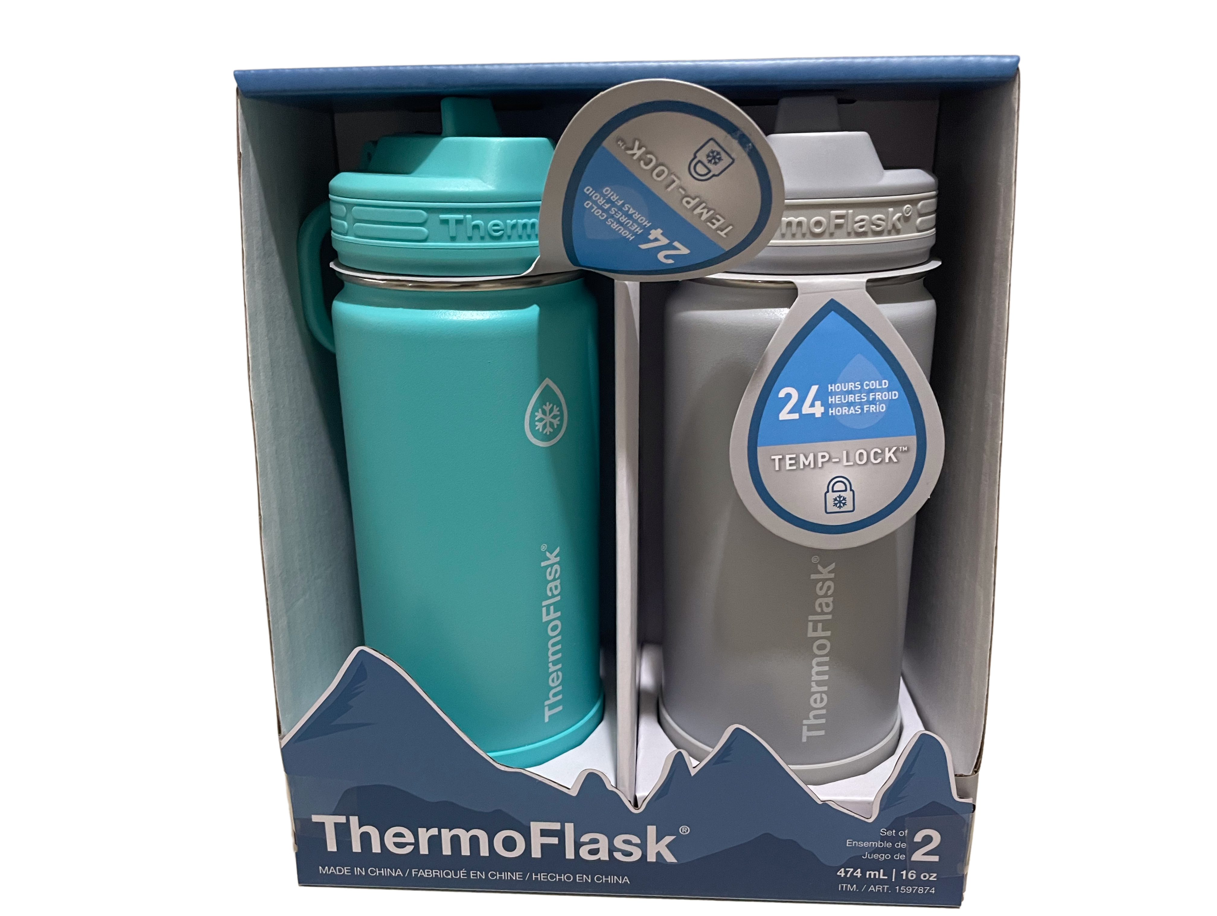 Thermoflask Dining | Thermoflask 16oz Stainless Steel Water Bottles, 2-Pack Red & Teal | Color: Green/Red | Size: Os | Pm-44513888's Closet