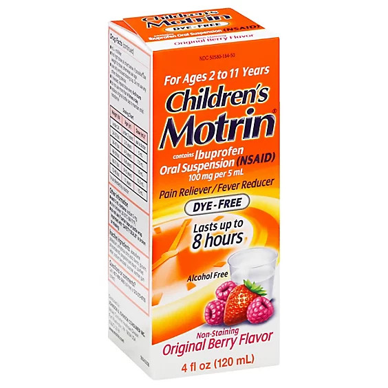 Children's Motrin for ages 211, dye free, 4 oz, original berry