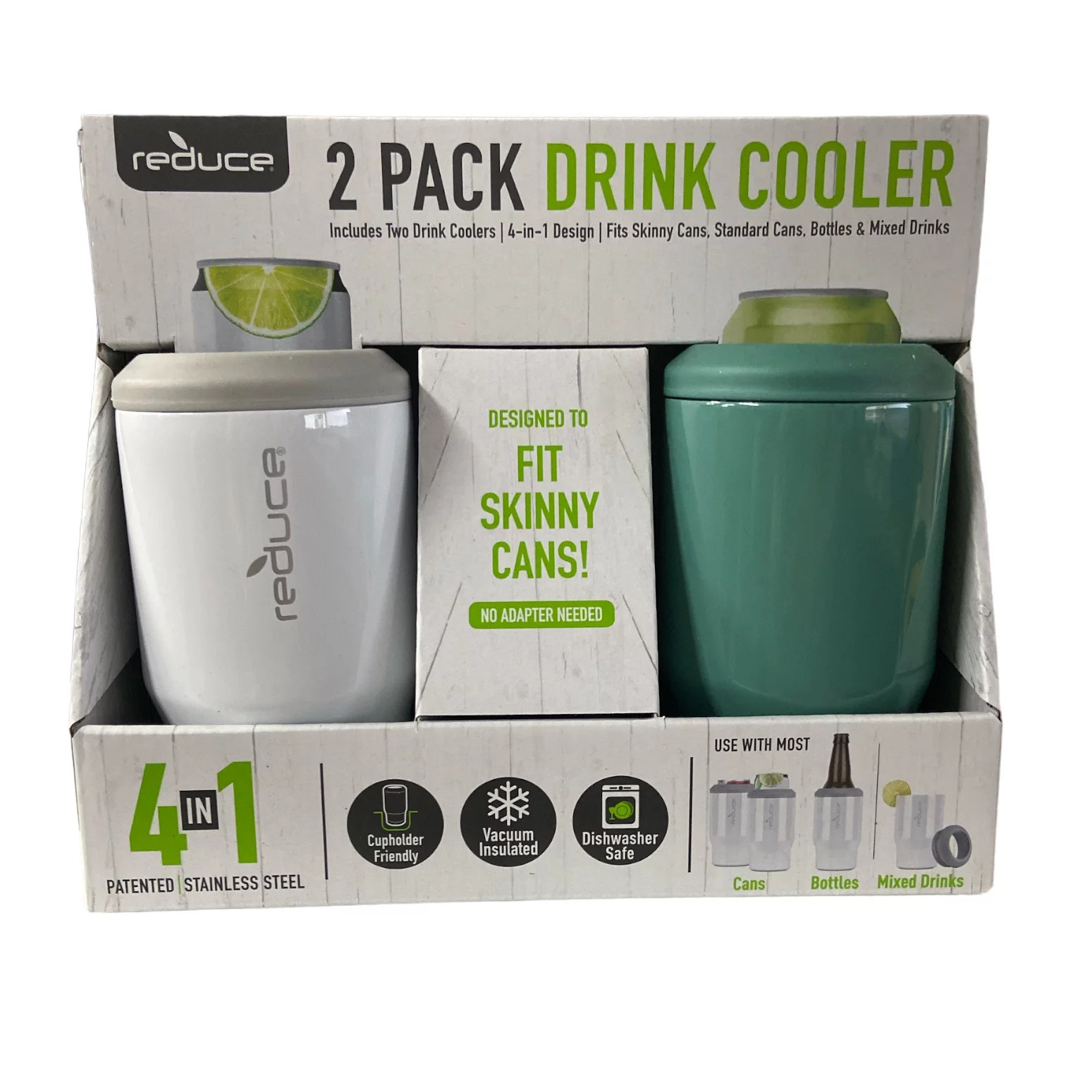 Reduce 14oz 2-pack Beverage and Drink Cooler, Vacuum Insulated Stainless  Steel, Can insulator, Coozie for Beer, Soda. Seltzer. On-the-Go Can  Coolers.