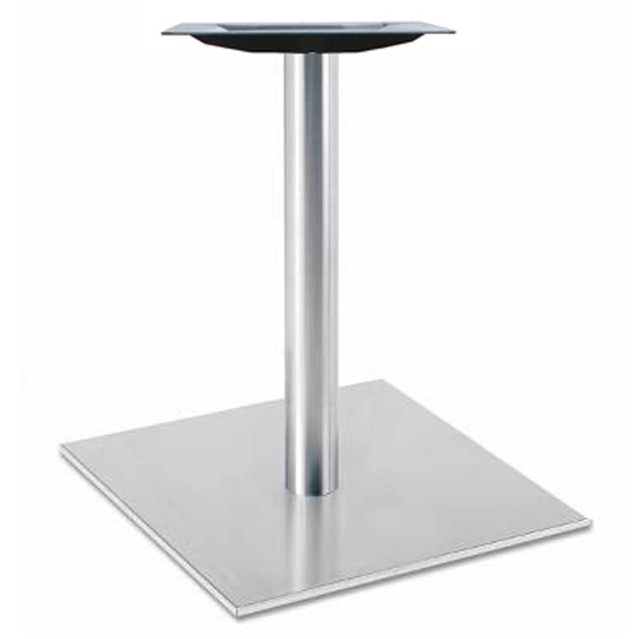 Square, Brushed Stainless Steel Table Base, 28-3/8" height, 30" square base, 3"diameter steel column - replacementtablelegs.com