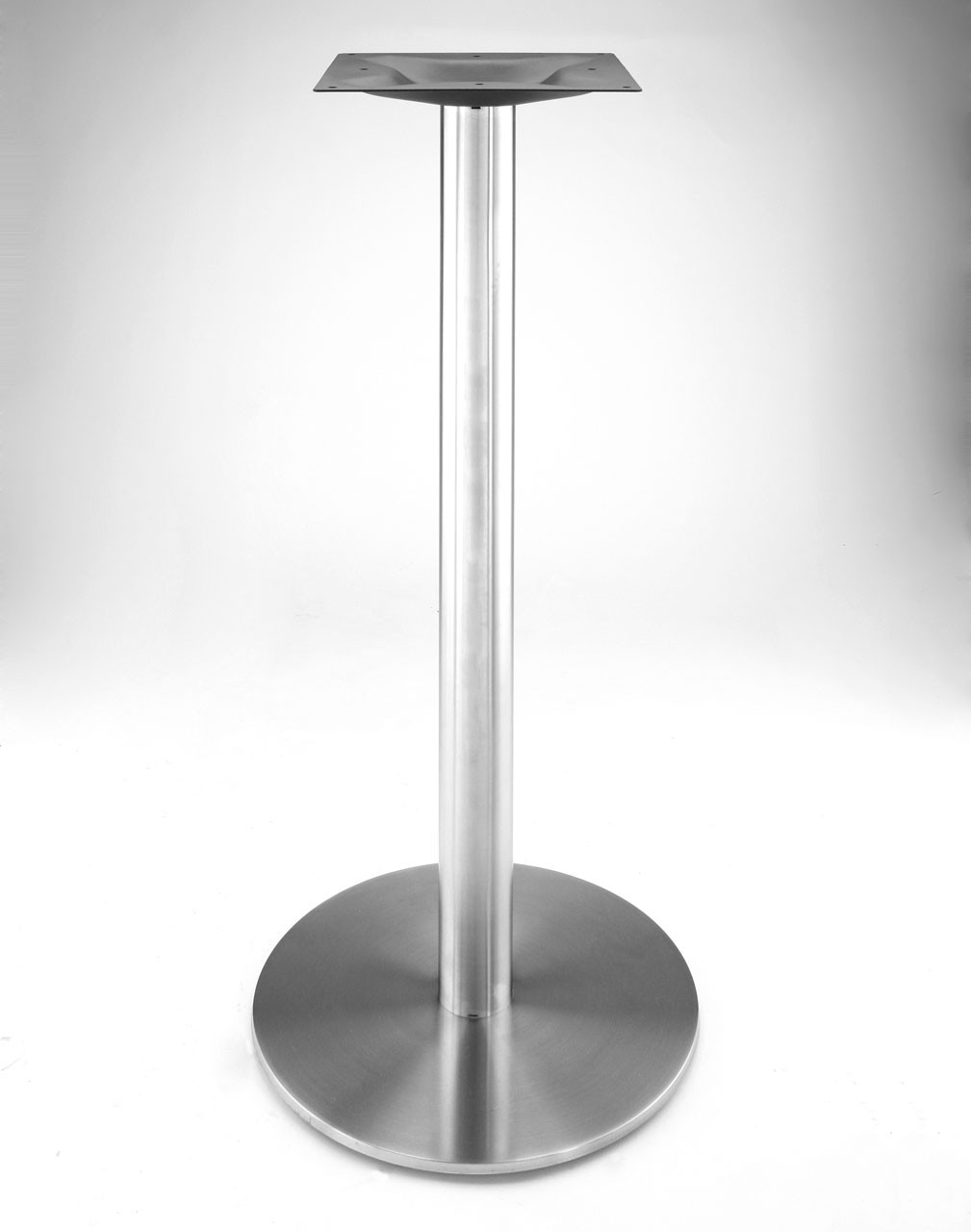 Stainless steel 18" round disk style pedestal table base, 40.75" Bar Height