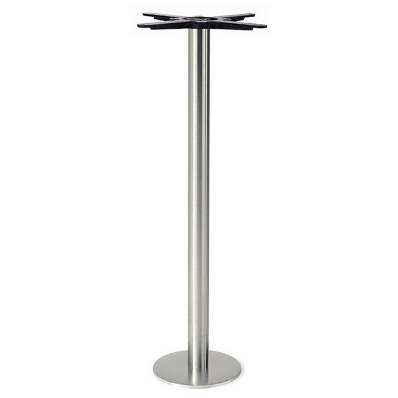 Round Table Base, Brushed Stainless Steel, 42-1/2" height, 8" bolt down round base, 3"diameter steel column - replacementtablelegs.com