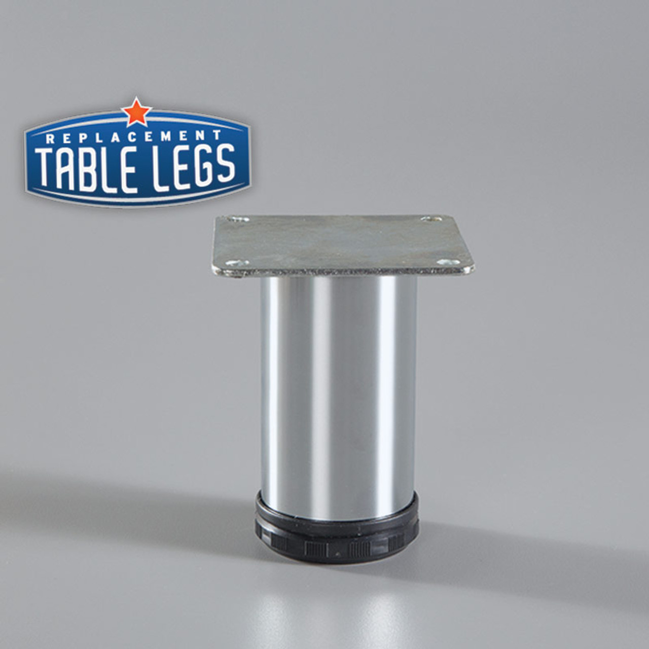Brushed Steel Como Leg 4'' Cabinet Leg,  2'' diameter, 1-1/8'' adjustable foot - Replacementtablelegs.com