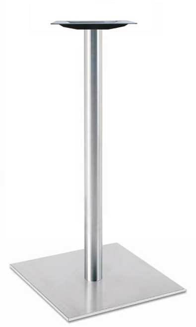 Square, Brushed Stainless Steel Table Base, 42-1/2" height, 17" square base, 3"diameter steel column - replacementtablelegs.com