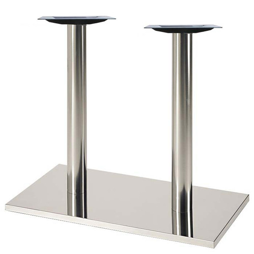 Square, Brushed Stainless Steel Table Base, 28-3/8" height, 16"x28" square base, two 3"diameter steel columns - replacementtablelegs.com