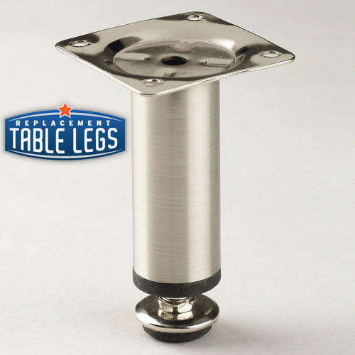 Della Cabinet Leg, Brushed Steel, 4'' Cabinet Leg, 1-3/16'' diameter, 1/2'' adjustable foot - replacementtableleg.com Della Cabinet Leg, Brushed Steel, 4'' Cabinet Leg, 1-3/16'' diameter, 1/2'' adjustable foot - replacementtableleg.com
