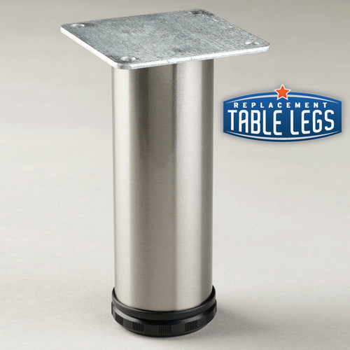 Brushed Steel Como Leg, Cabinet Leg, 2'' diameter, 1-1/8'' adjustable foot - replacementtablelegs.com Brushed Steel Como Leg, Cabinet Leg, 2'' diameter, 1-1/8'' adjustable foot - replacementtablelegs.com