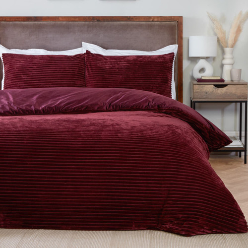 Ribbed Flannel Berry Duvet Set - Double