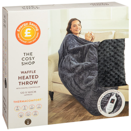 The Cosy Shop Waffle Heated Throw - Charcoal