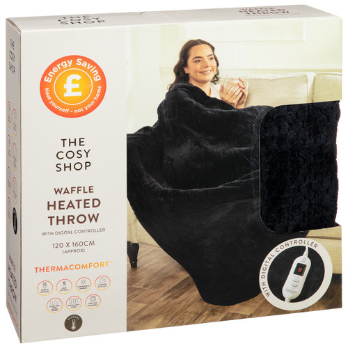 The Cosy Shop Waffle Heated Throw - Black