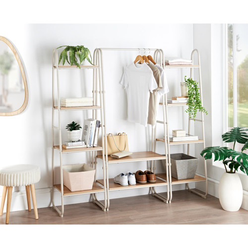 Garment Rail with 2 Shelves - Beige