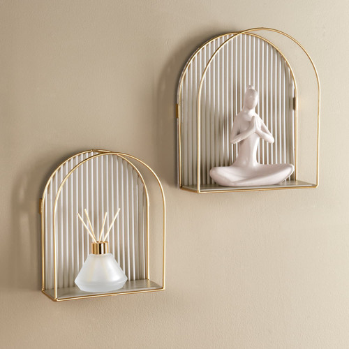 Arlo Set of 2 Arch Shelves - Cashmere & Gold