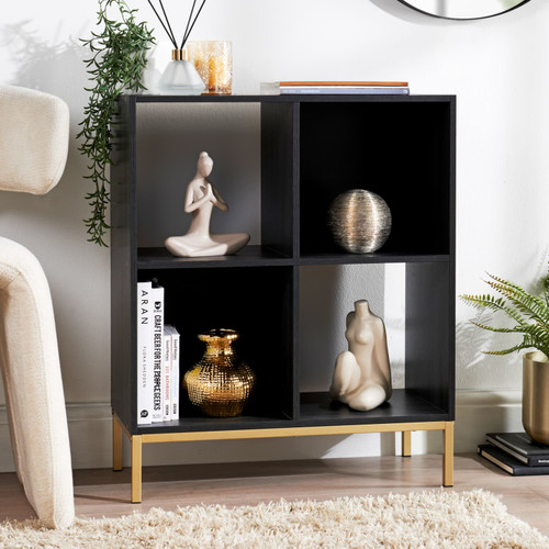4 Cube Shelving Unit - Black & Gold