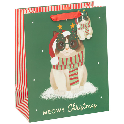 Animal Christmas Gift Bag - Meowy Christmas