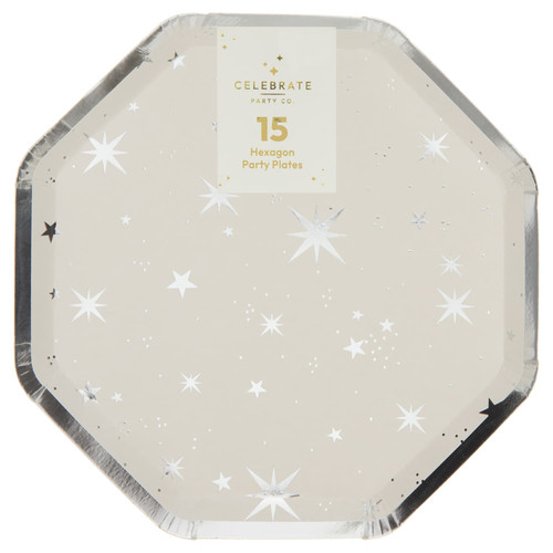 Christmas Hexagon Plate 15pk - Silver