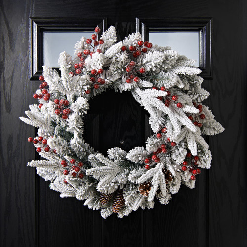 Snowy Wreath With Berries & Cones 60cm