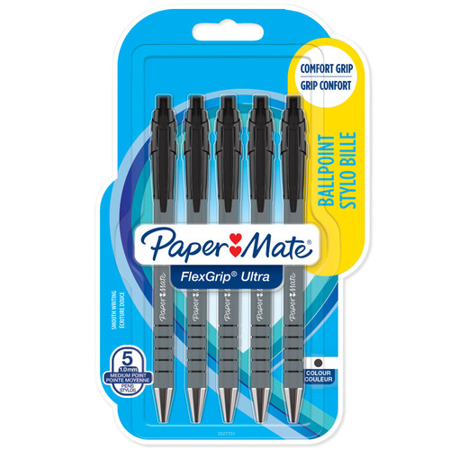 Paper Mate Flexi Grip Ultra Ball Point Pens 5pk - Black