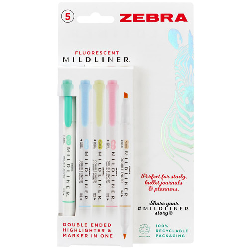 Zebra Fluorescent Mildliner 5pk - Multicoloured