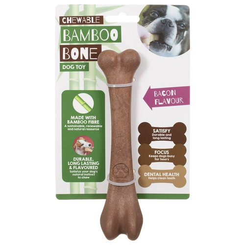 Chewable Bamboo Bone Dog Toy - Bacon