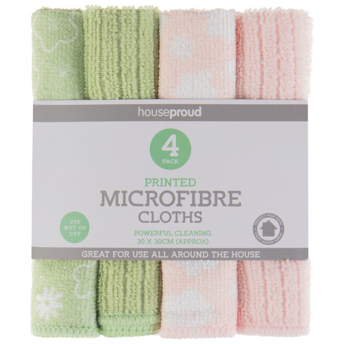 House Proud Printed Microfibre Cloths 4pk - Green