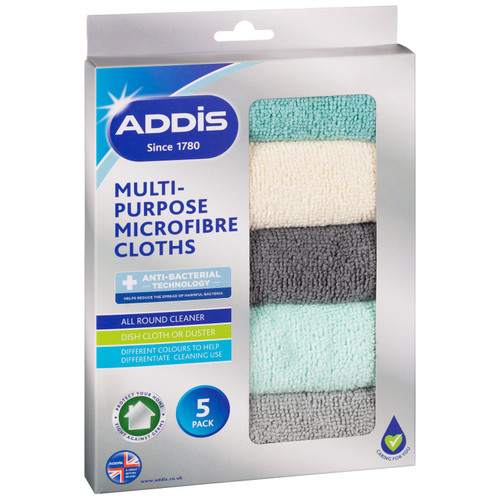 Addis Multi-Purpose Microfibre Anti-Bac Cloths 5pk