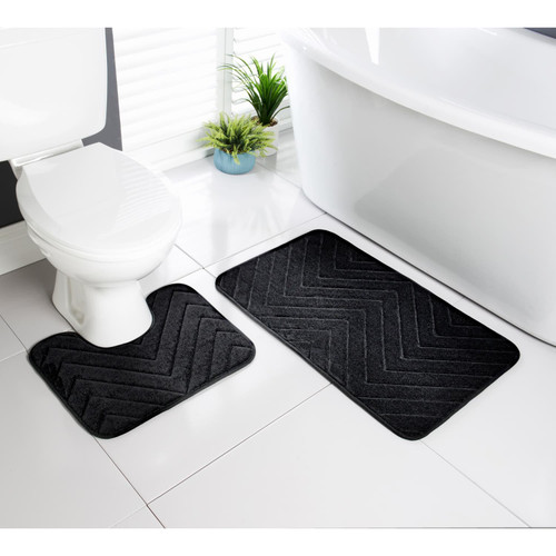 Chevron Bath Mat Set - Black