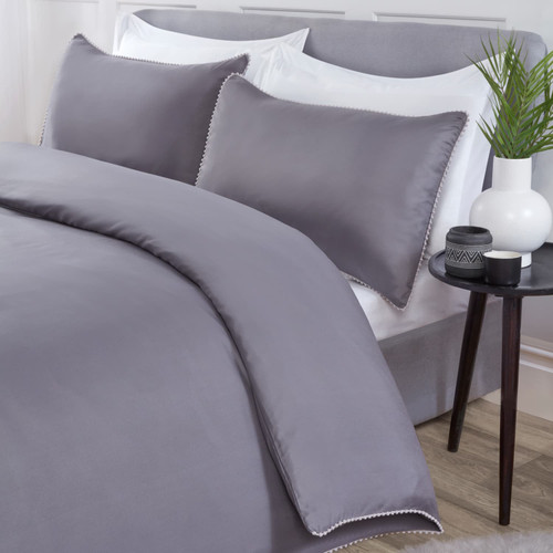 Home Collection Grey Pom Pom Trim Duvet Set - King