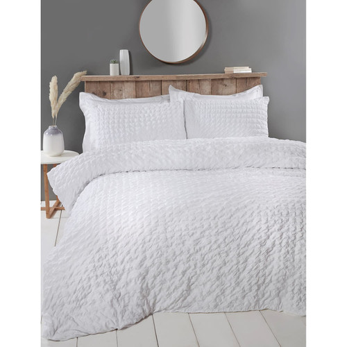 Lara Seersucker King Duvet Set - White
