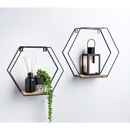 Michigan Hexagon Shelf Set 2pk - Black