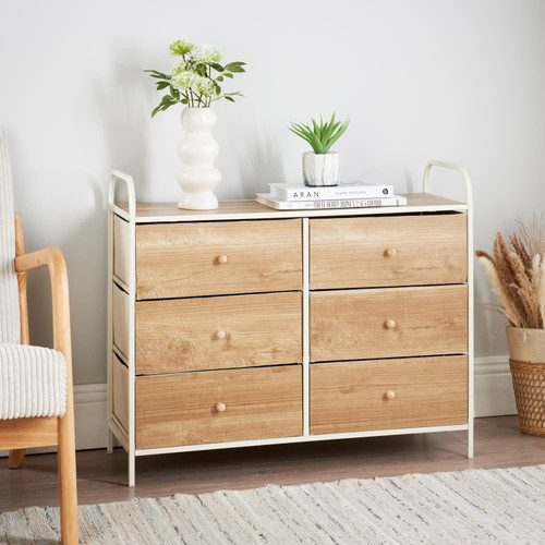 Home Collection Oak Finish 6 Drawer Chest