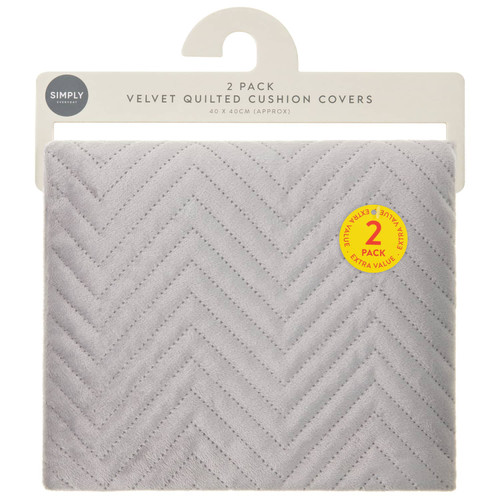 Simply Everyday Velvet Quilted Cushion Covers 2pk - Silver