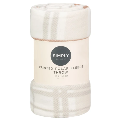 Printed Polar Check Fleece Throw - Natural