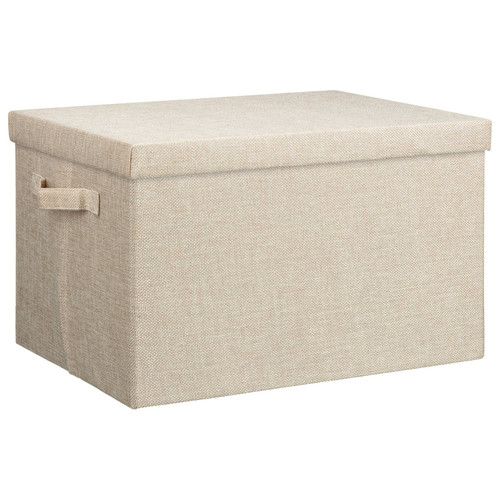 Foldable Linen Effect Box with Lid - Beige