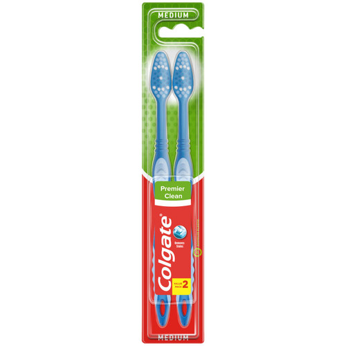 Colgate Premier Clean Medium Toothbrush 2pk