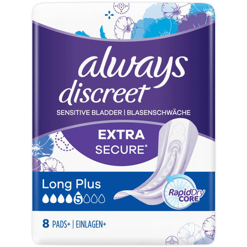 Always Discreet Pads Extra Secure 8pk - Long Plus