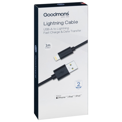 Goodmans Lightning USB Charging Cable - Black