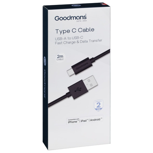 Goodmans Type C Charge-Sync Cable 2m - Black