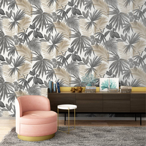 Wild Palms Charcoal & Gold Wallpaper
