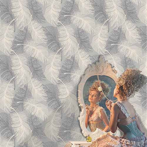 Feather Motif Wallpaper - Grey