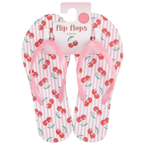 Ladies Cherry Print Flip Flops Sizes 3-8
