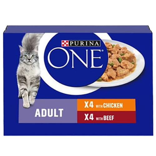 Purina One Adult Cat Food 8 x 85g - Chicken & Beef