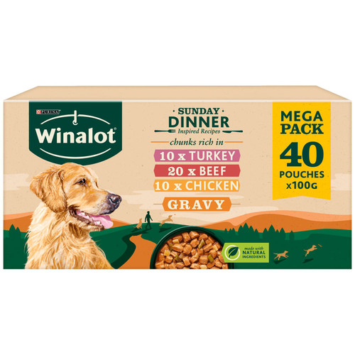 Winalot Sunday Dinner Recipes Turkey-Beef-Chicken Wet Dog Food 40 x 100g