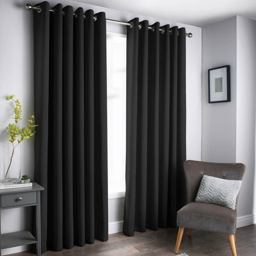 Oxford Black Black Out Curtains With Eyelets 46 x 54"