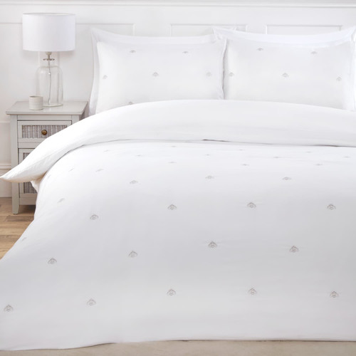 Embroidered Bee Double Duvet Set - White