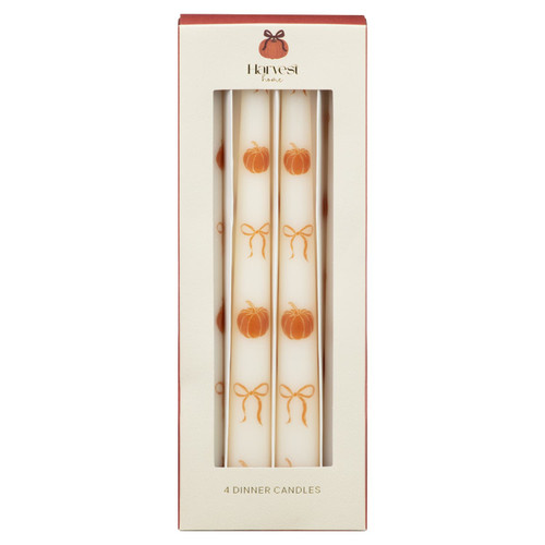 Harvest Pumpkin & Bow Dinner Candles 4pk